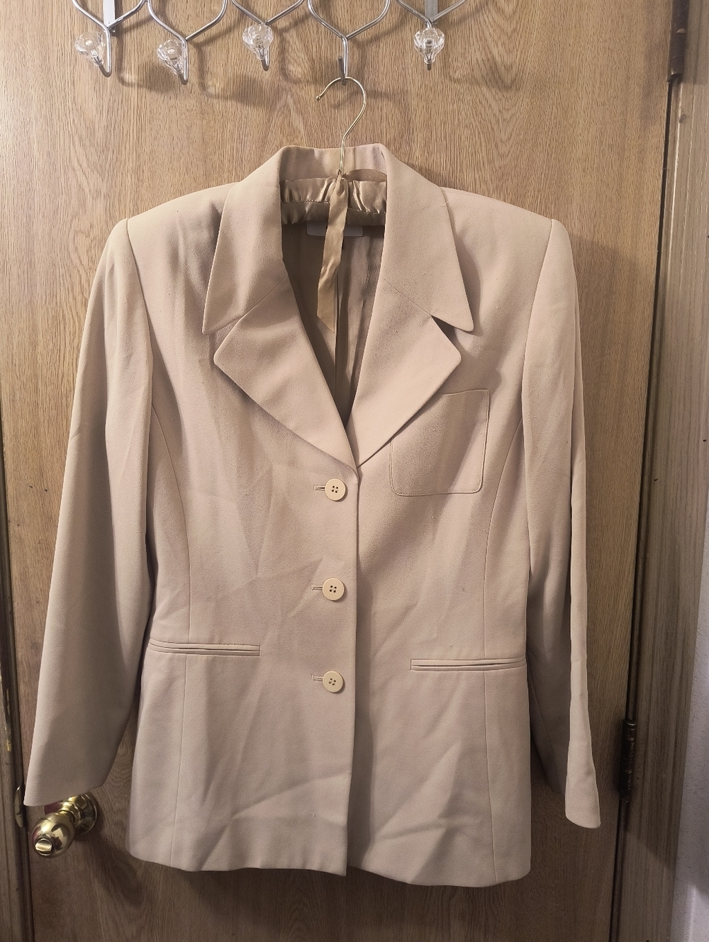 Vintage 90s Kasper A.S.L. Structured Blazer Neutral Tan Minimalist Career Read - Picture 8 of 8